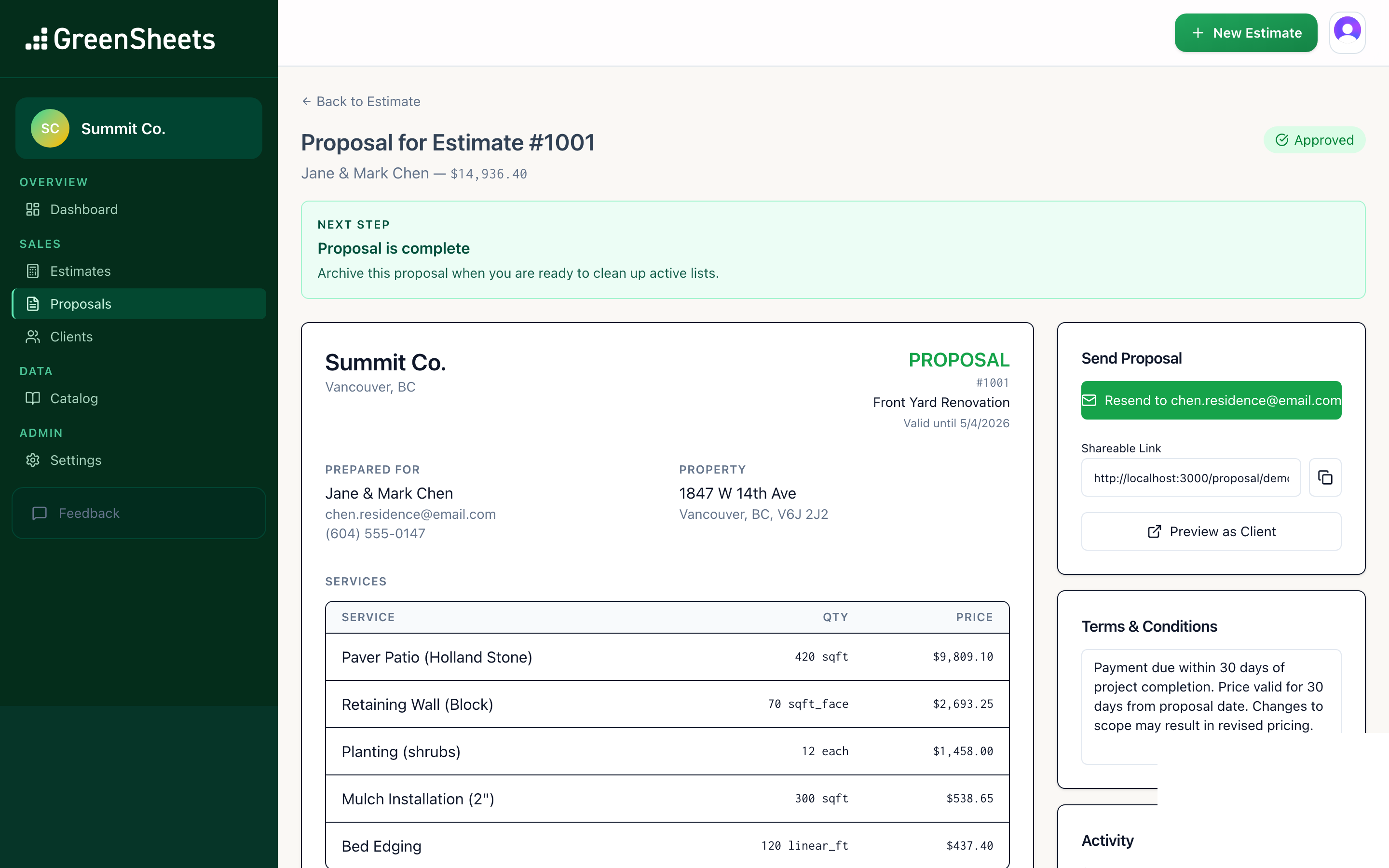 GreenSheets proposal preview screenshot
